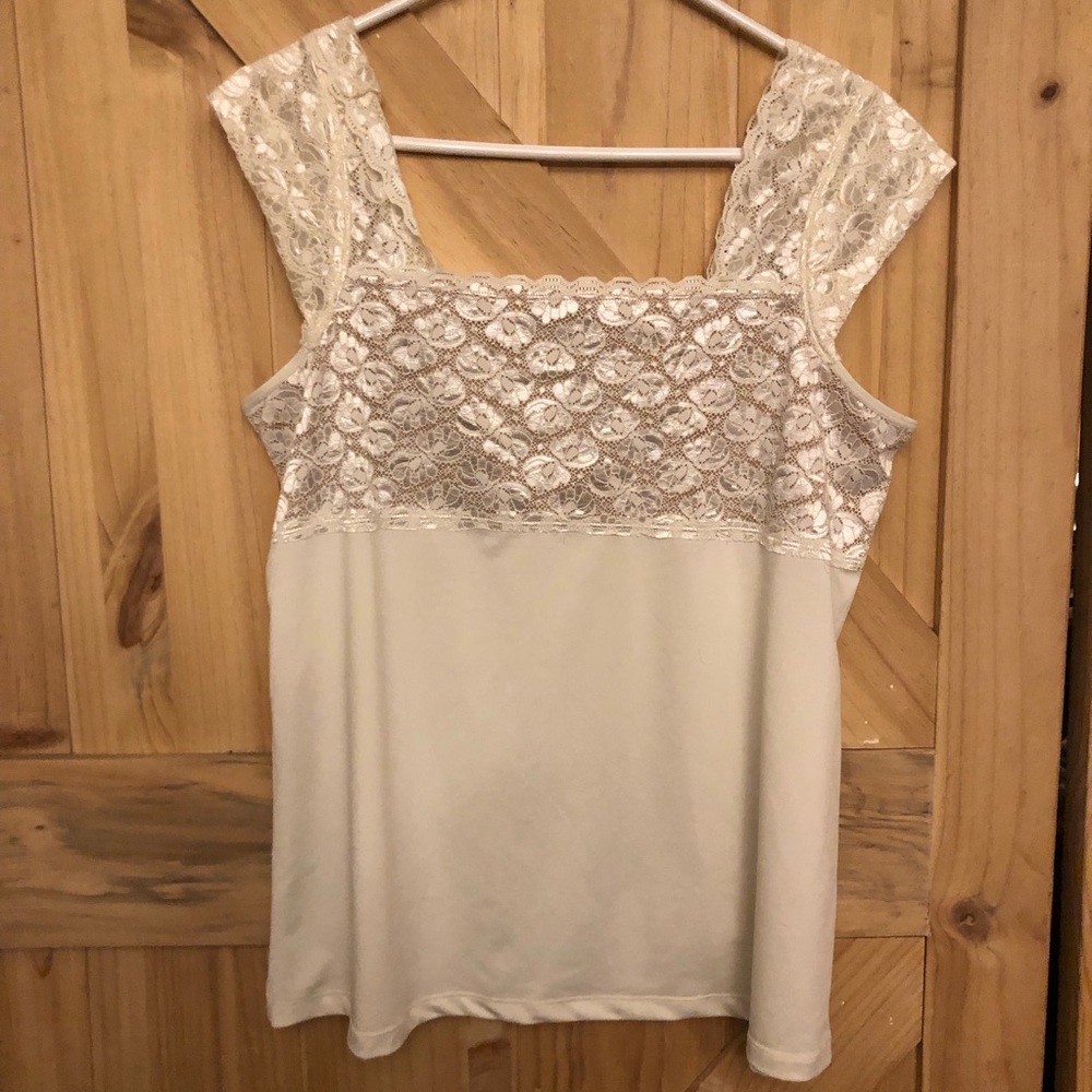Elegant Lace Sleeveless Top Cream Colored Womens L